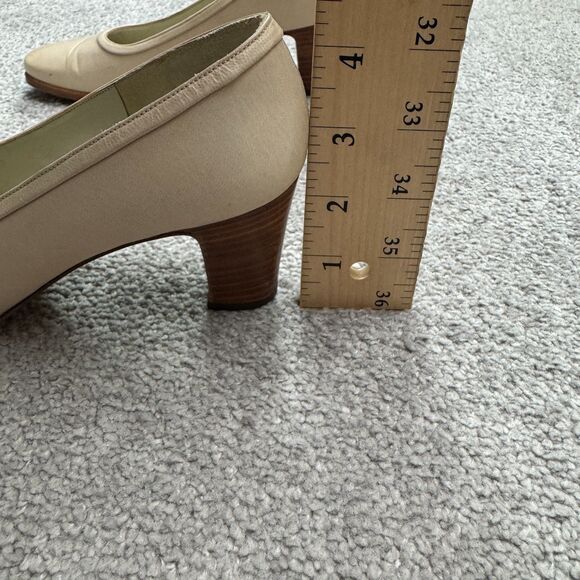 Ervins Zuane Vintage 70's Leather Stacked Block Heels Pumps Womens 5B Beige Work - Picture 14 of 14